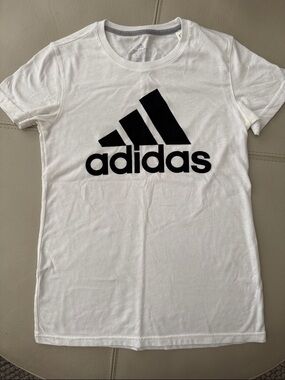 adidas White Tee with Black Logo - Short Sleeve